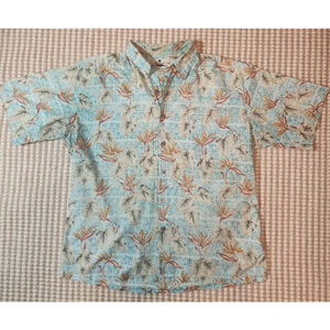 Men's Island Connection Casual Vacation Button Down Shirt Light Blue Beige